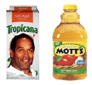 1. OJ Simpson on an orange juice carton 2. A botle of apple juice